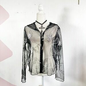 Vintage Y2K Mesh Zip Up Jacket Goth Emo Whimsigoth Alternative Grunge Large